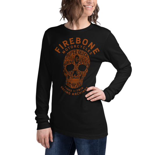 Super quick skull - Orange on dark long sleeve tee - Firebone