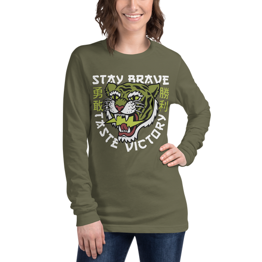 Stay brave tiger - Military green long sleeve tee - Firebone