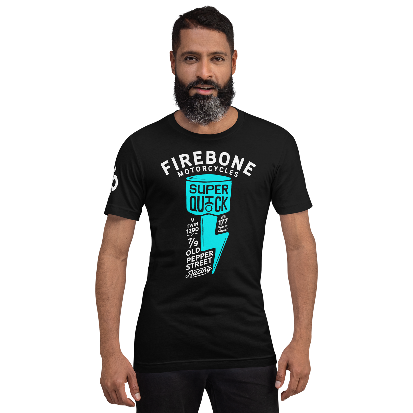 Super Quick Piston - Blue green on black t-shirt - Firebone