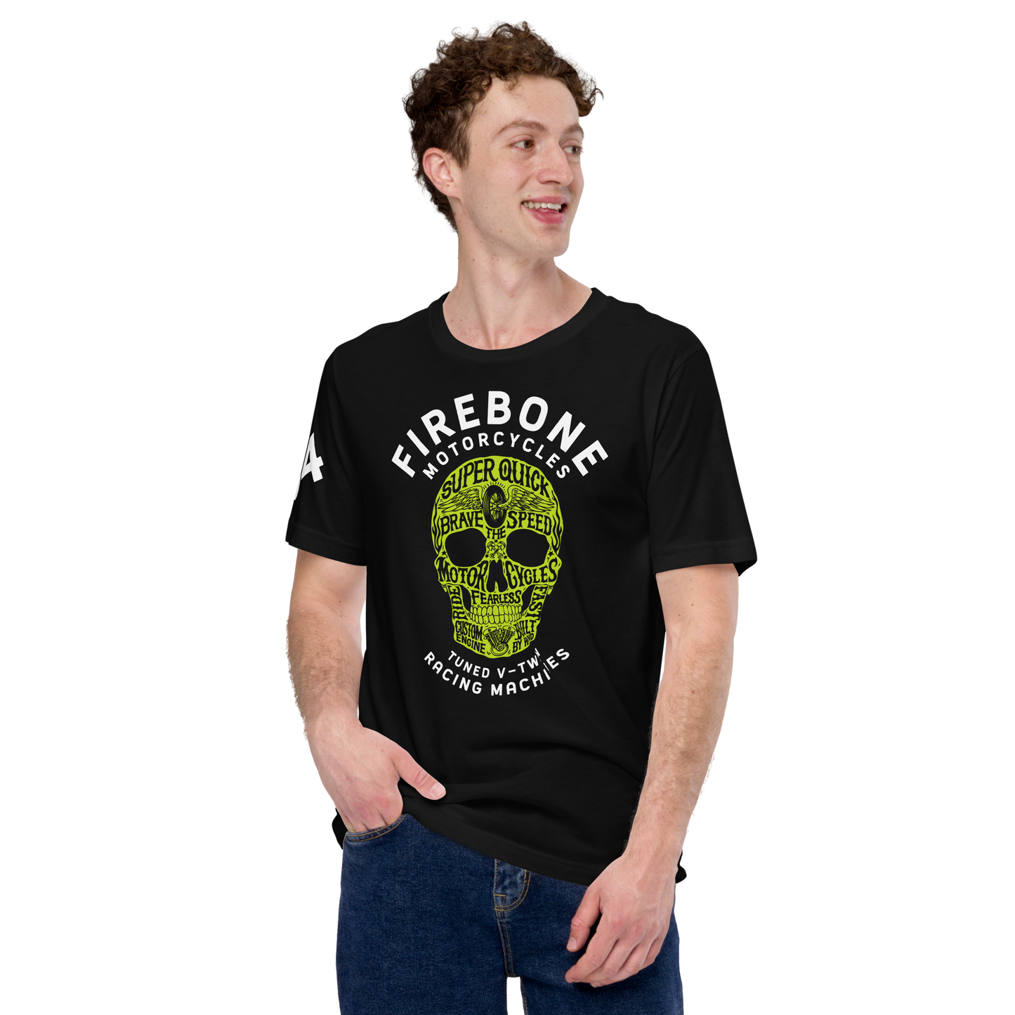 Super Quick Skull- Green print on black t-shirt - Firebone