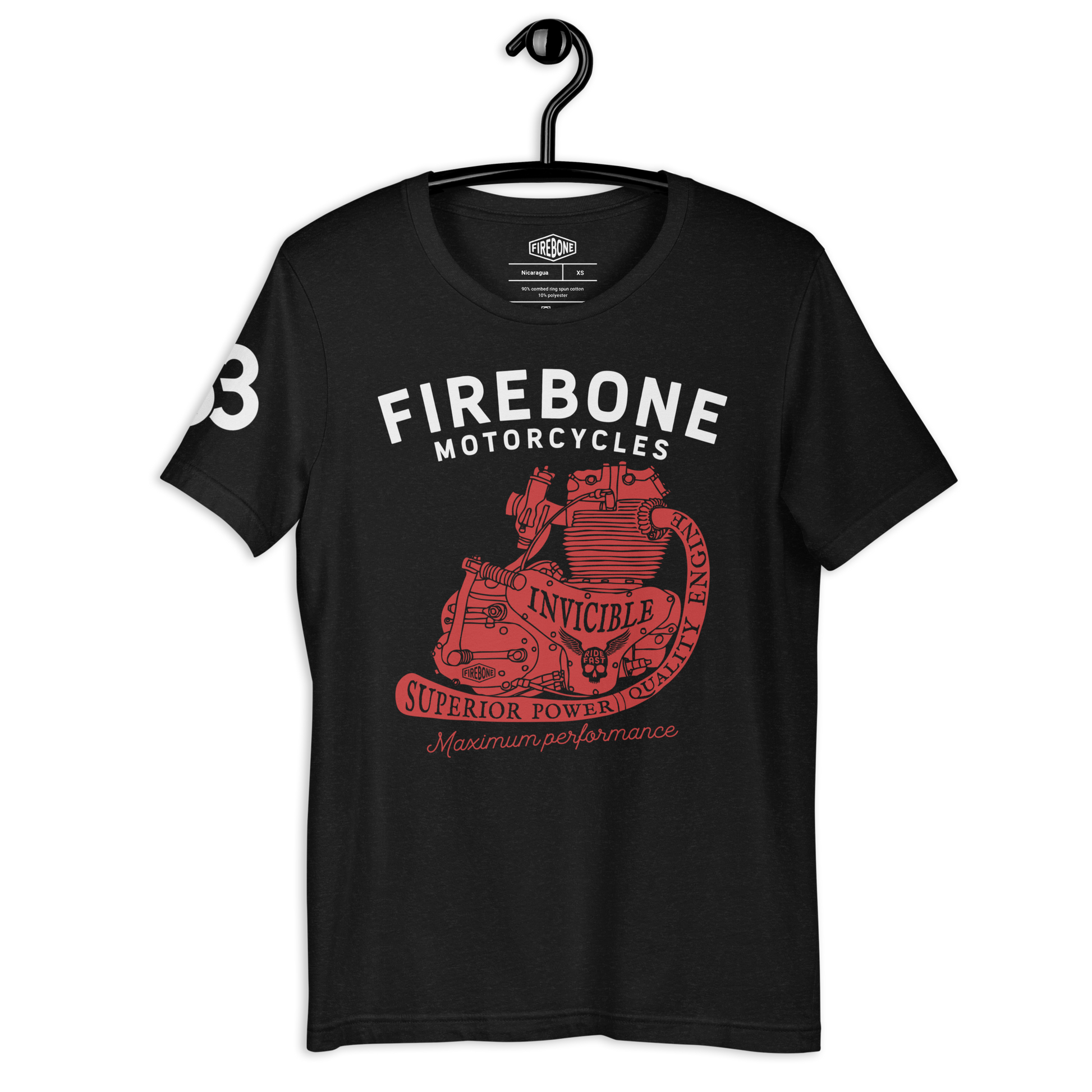 Invincible Engine - Red on black t-shirt - Firebone