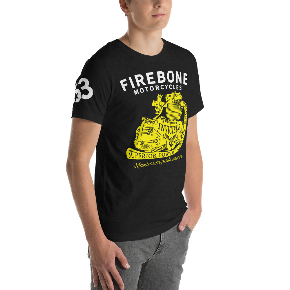 Invincible Engine -Yellow on black t-shirt - Firebone