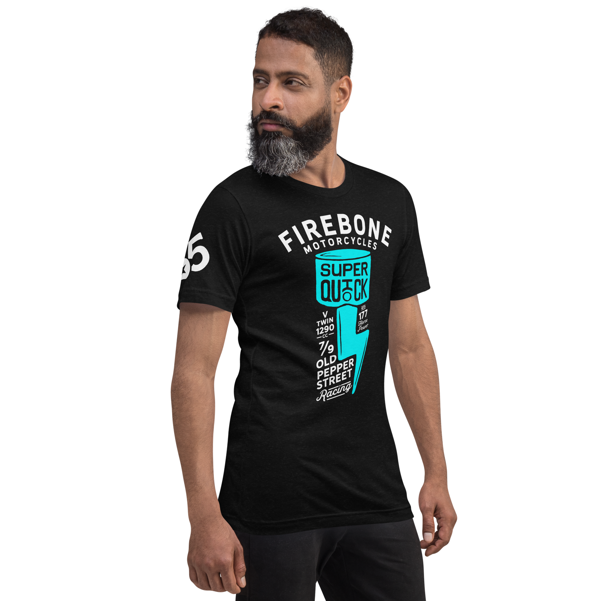 Super Quick Piston - Blue green on black t-shirt - Firebone