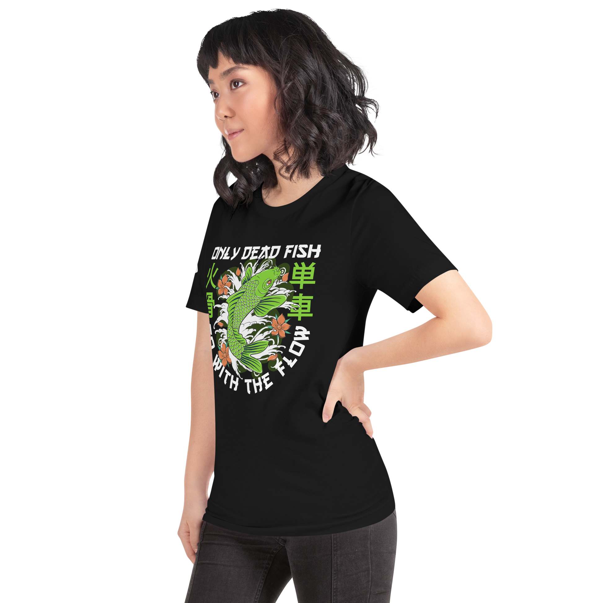 Go with the flow - Green on black t-shirt - Firebone