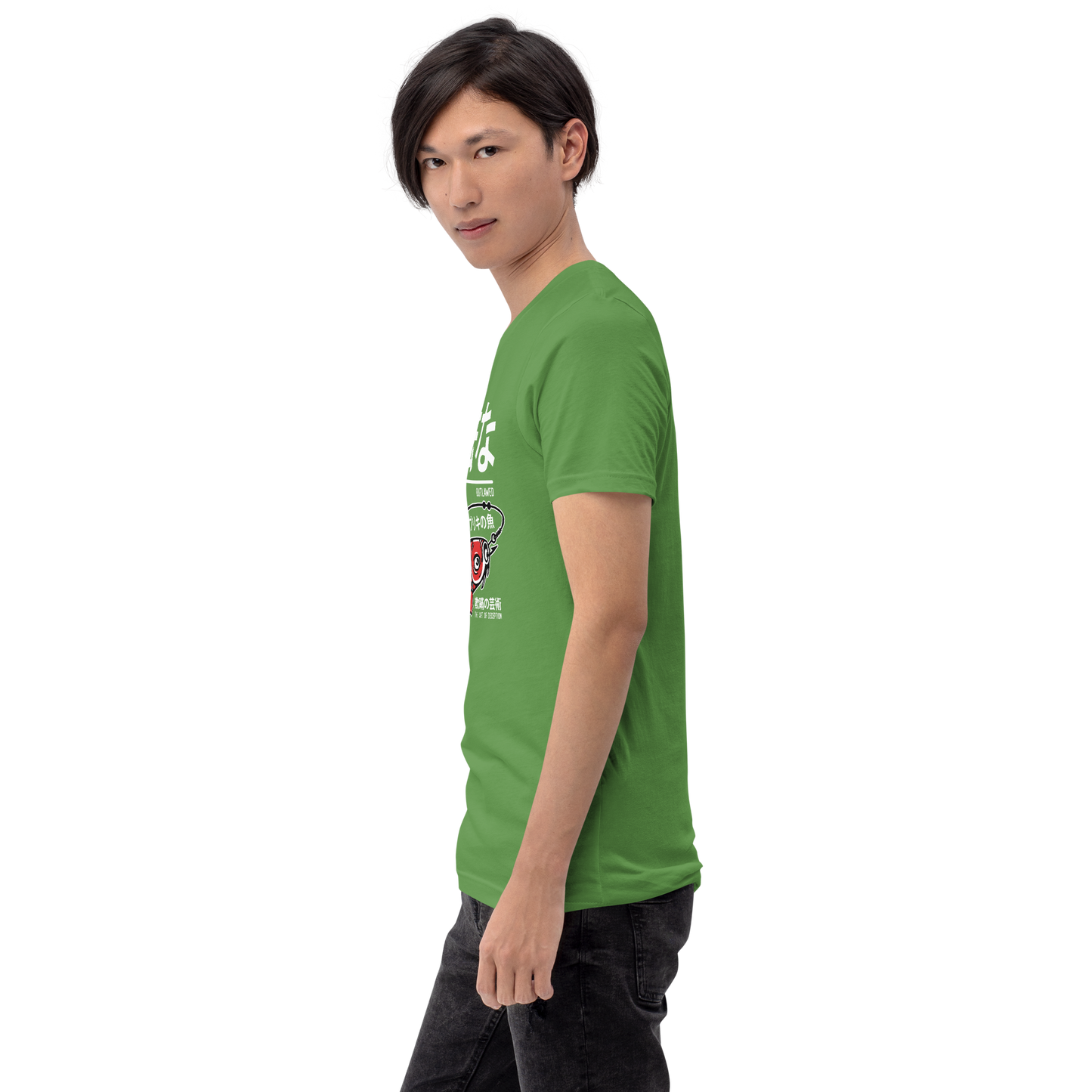 Tin Koi - Red on leaf green t-shirt - Firebone