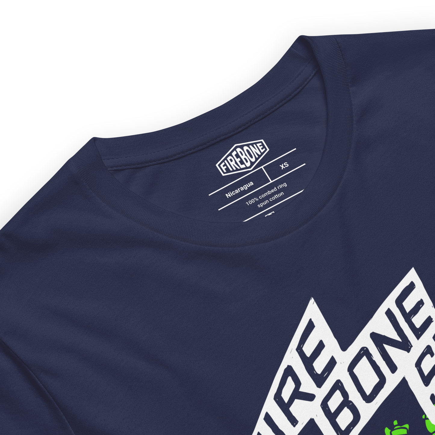 Firebone Steel - Green on navy t-shirt - Firebone