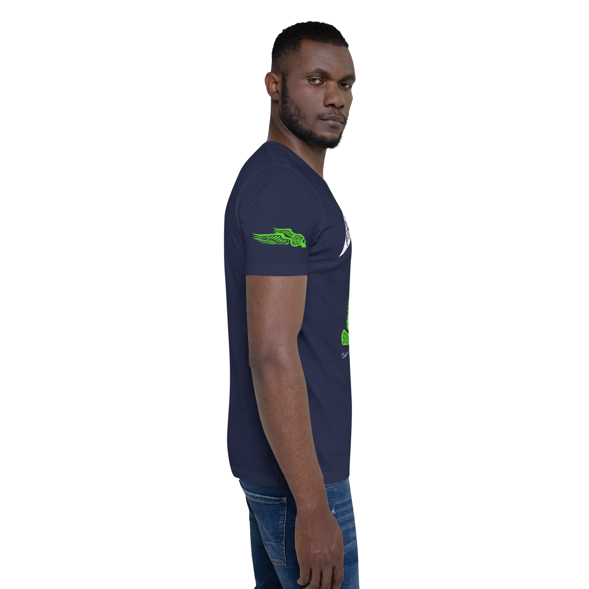 Firebone Steel - Green on navy t-shirt - Firebone