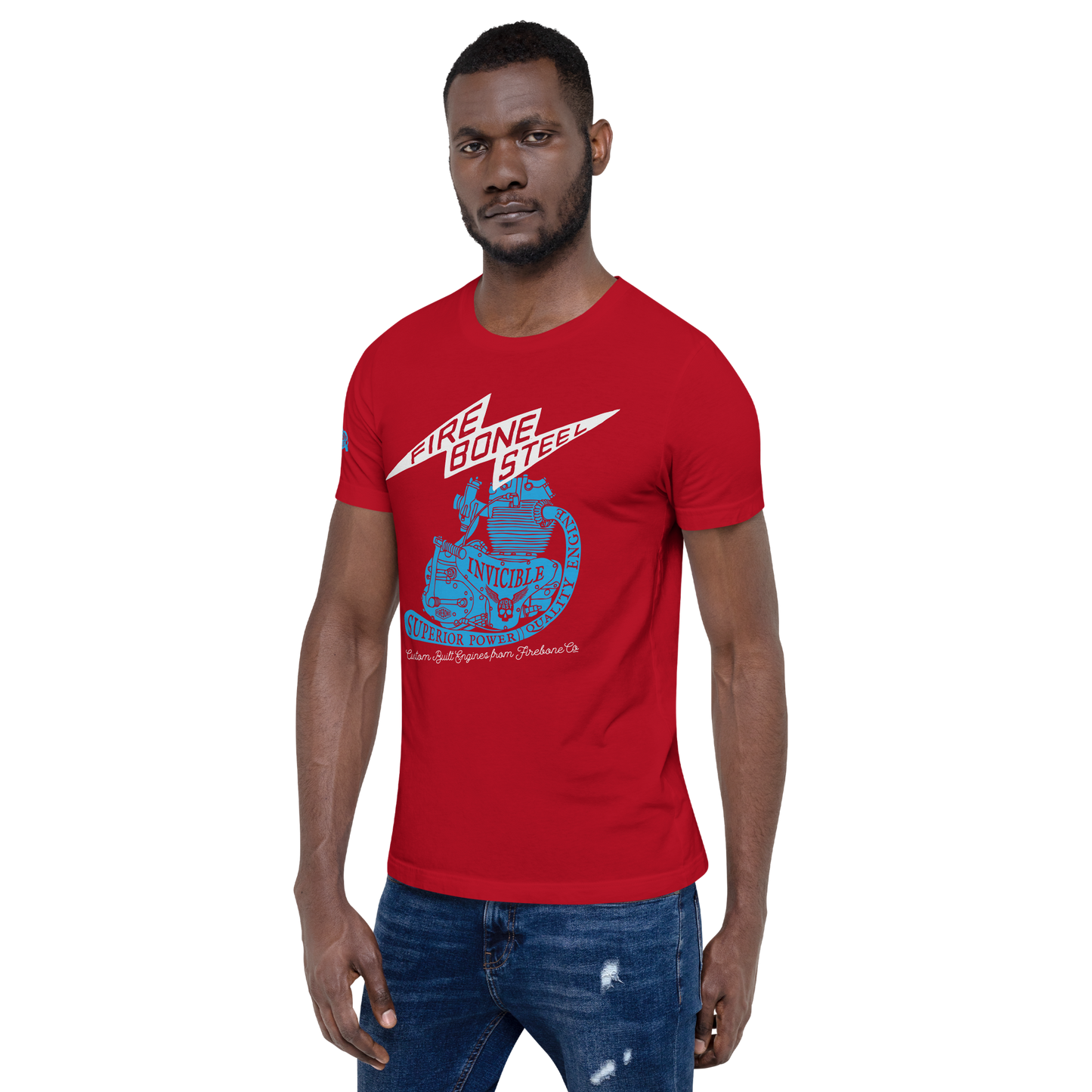 Firebone Steel - Blue on red t-shirt - Firebone