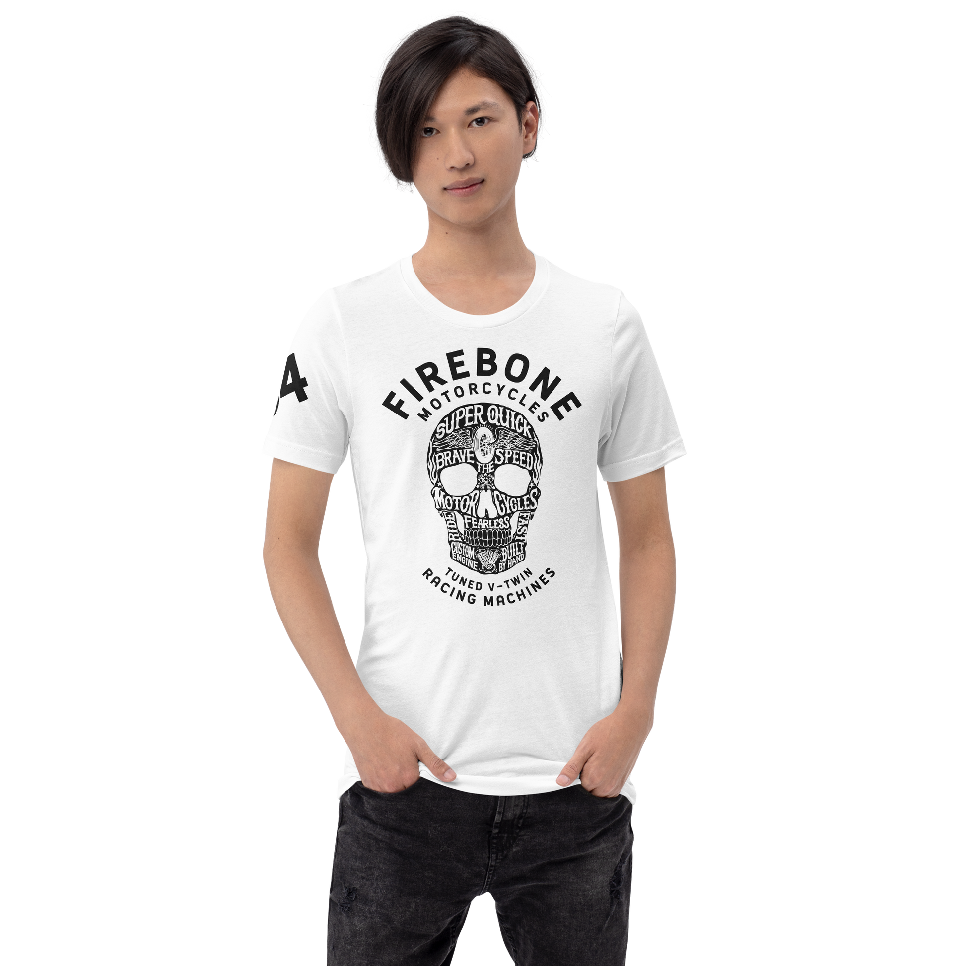 Super Quick Skull - black print on white t-shirt - Firebone