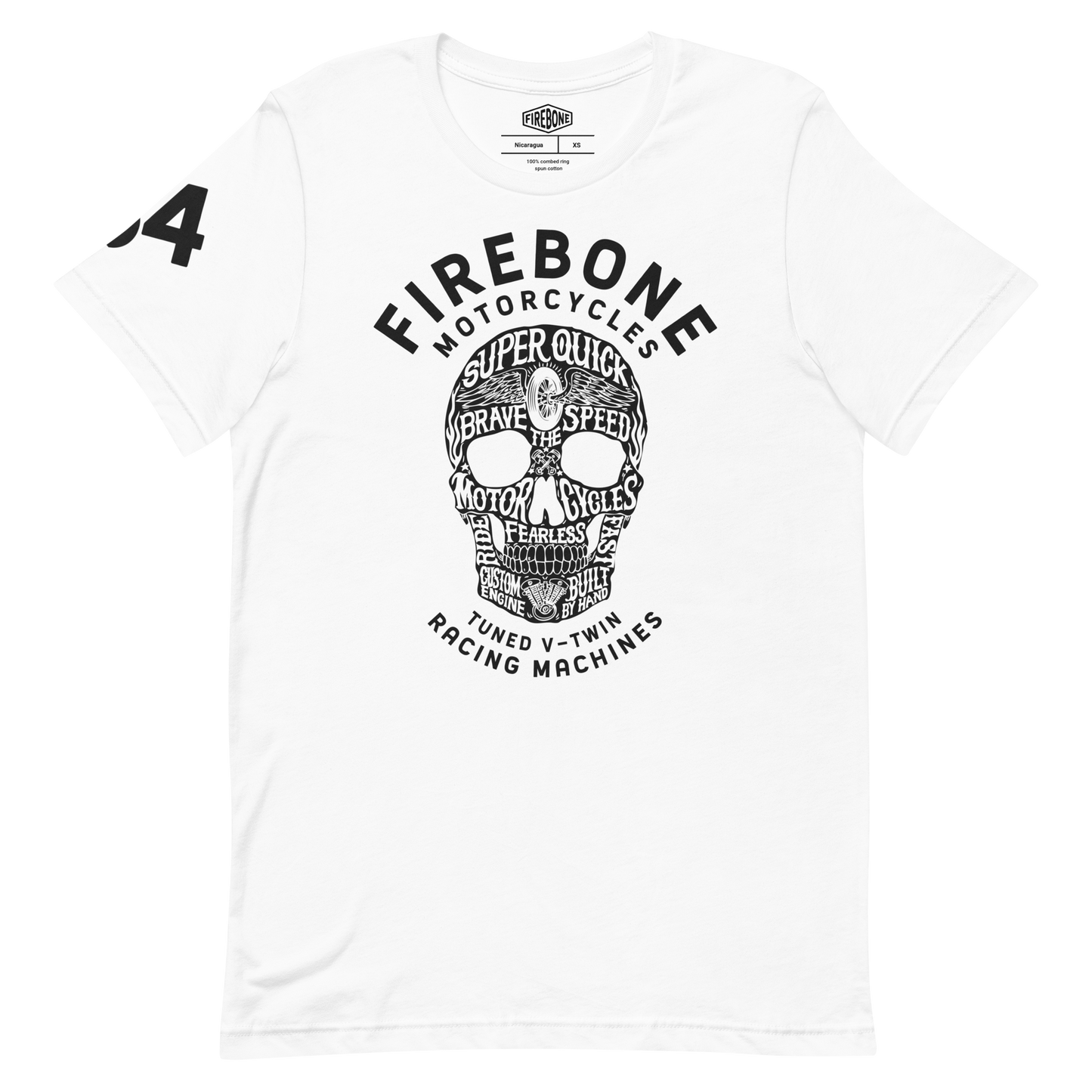 Super Quick Skull - black print on white t-shirt - Firebone