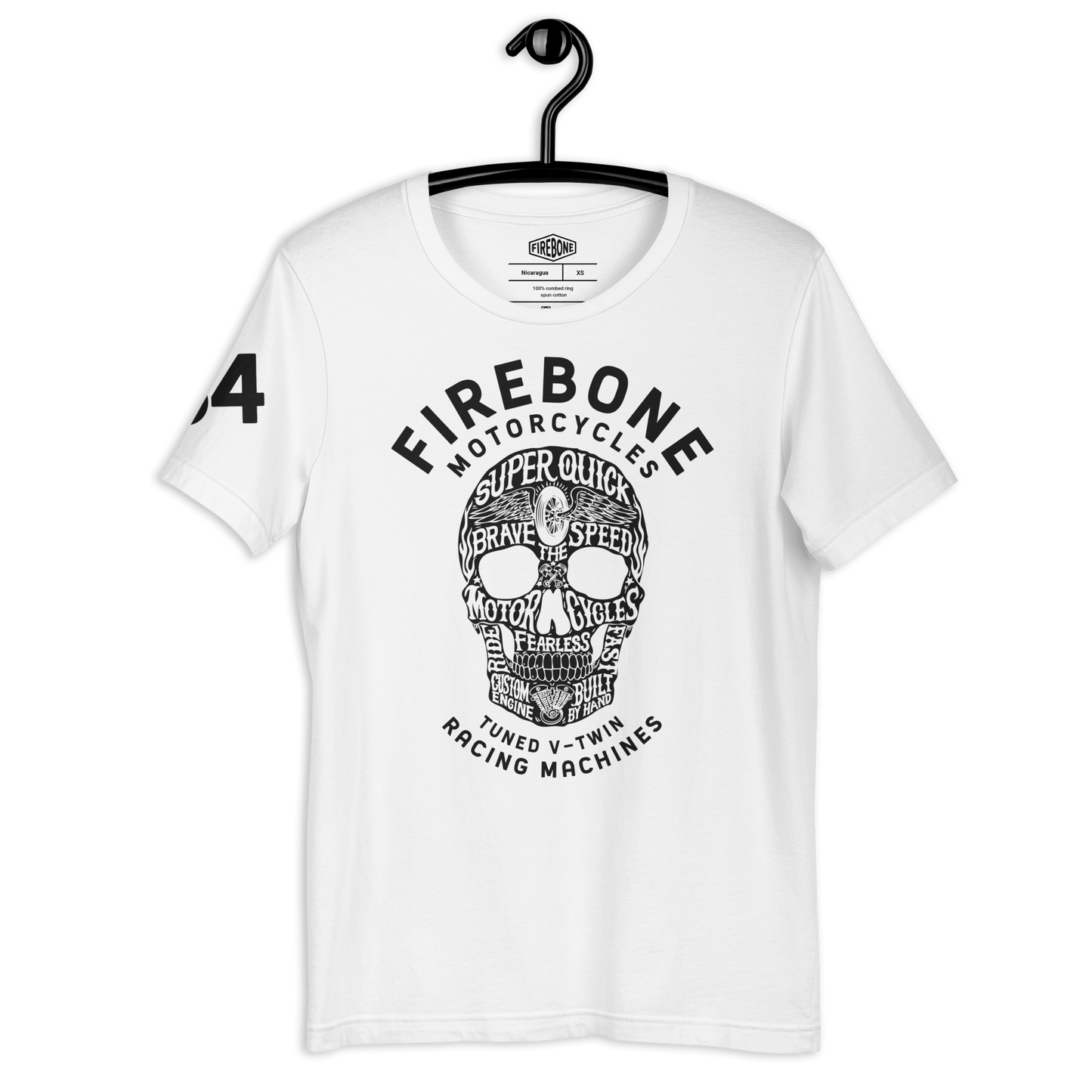 Super Quick Skull - black print on white t-shirt - Firebone