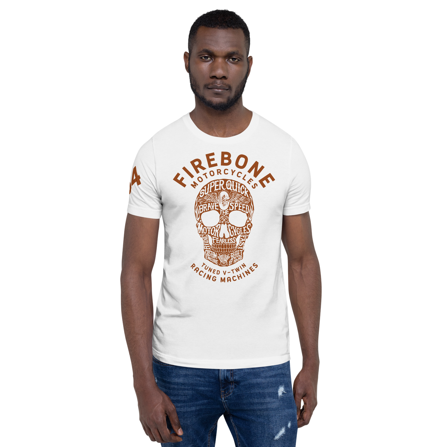 Super Quick Skull - Orange on white t-shirt - Firebone