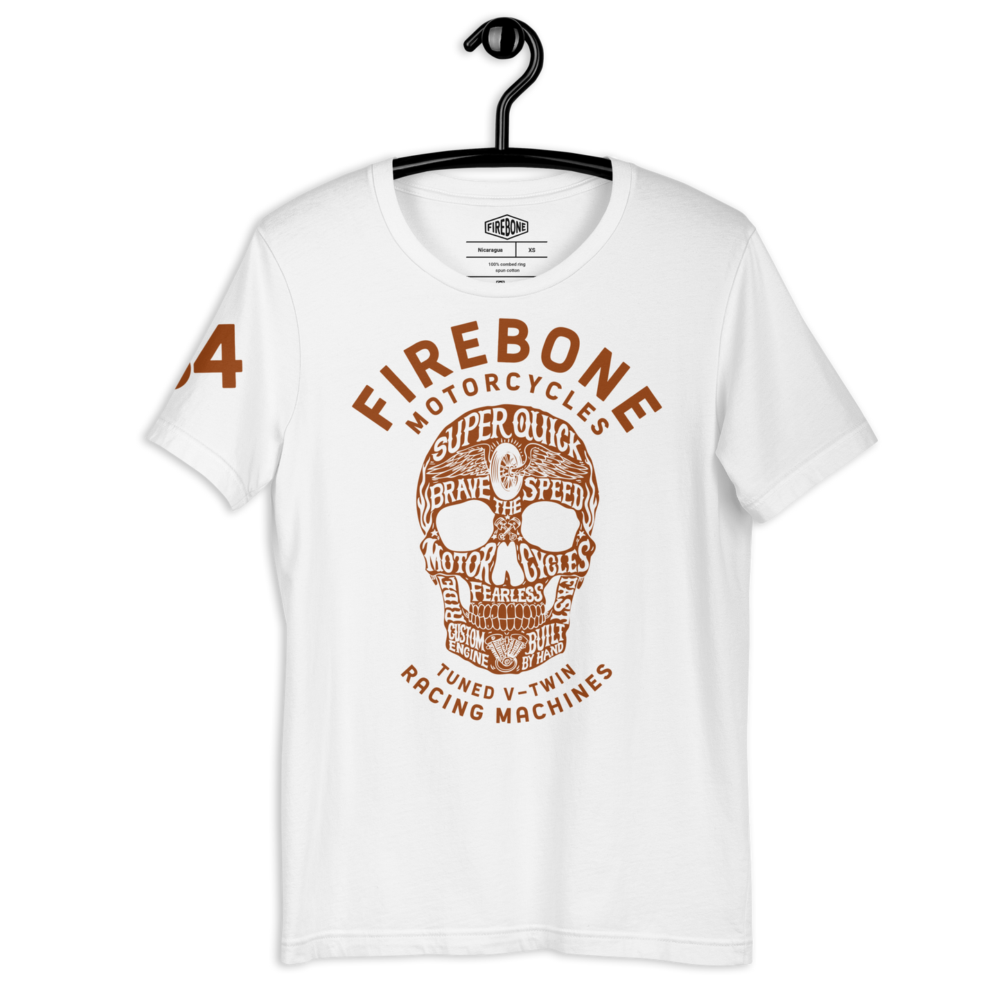 Super Quick Skull - Orange on white t-shirt - Firebone