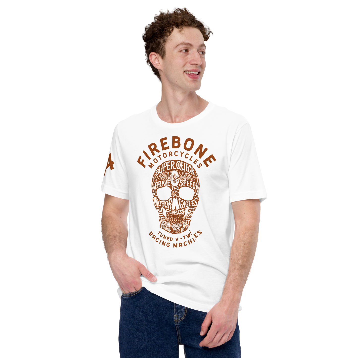 Super Quick Skull - Orange on white t-shirt - Firebone