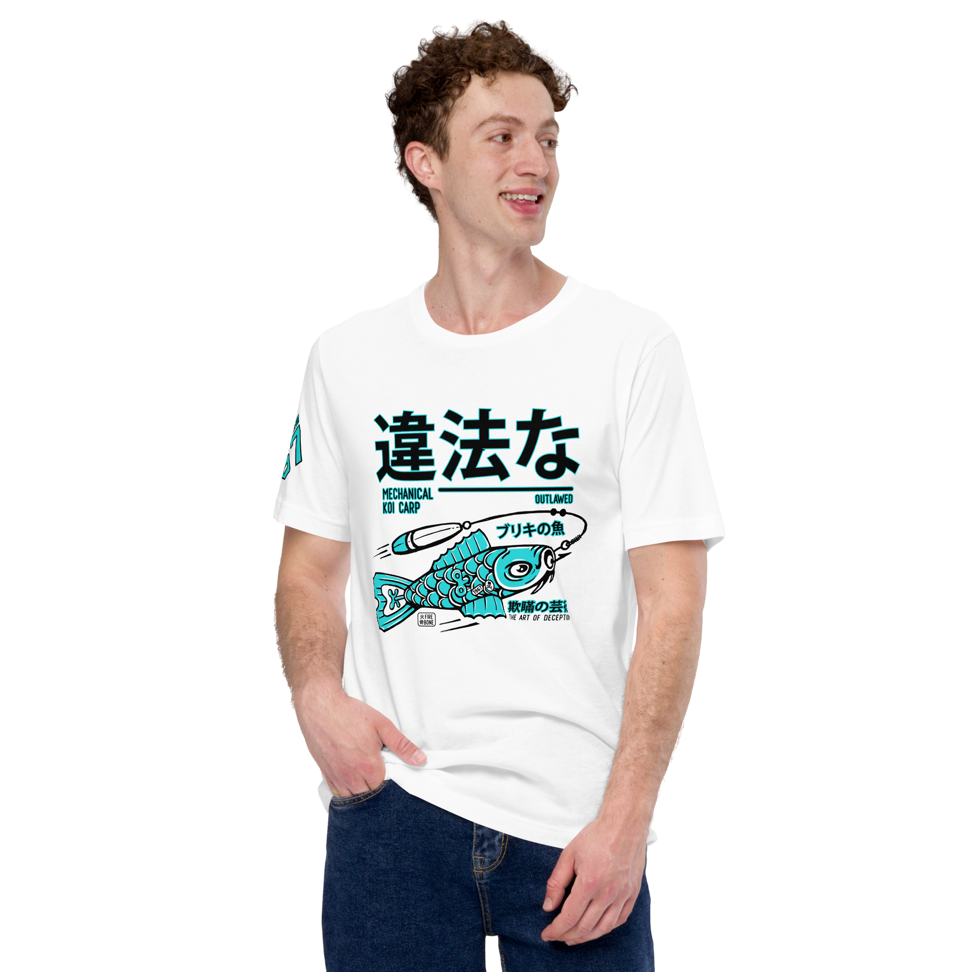 Tin Koi - Teal on white t-shirt - Firebone