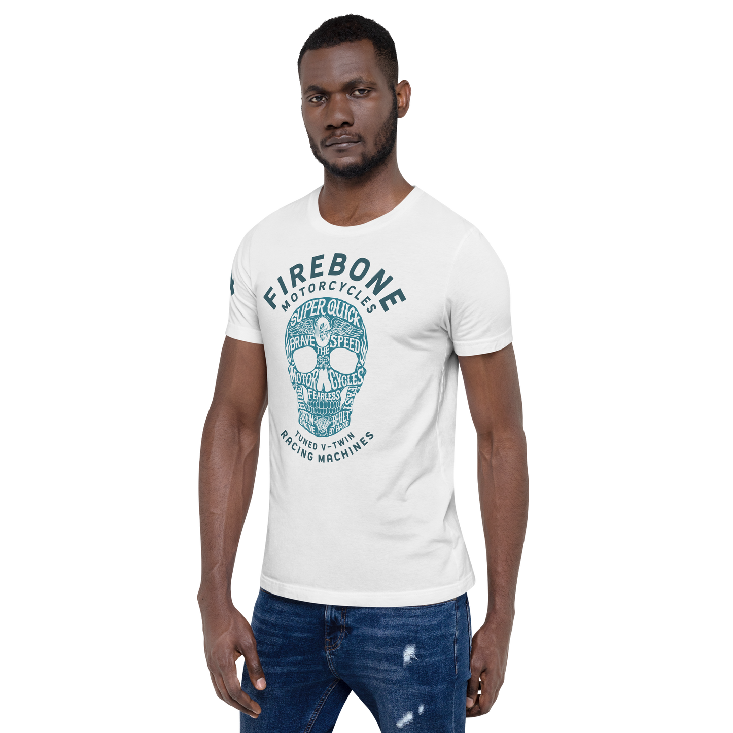 Super Quick Skull - Blue print on white t-shirt - Firebone