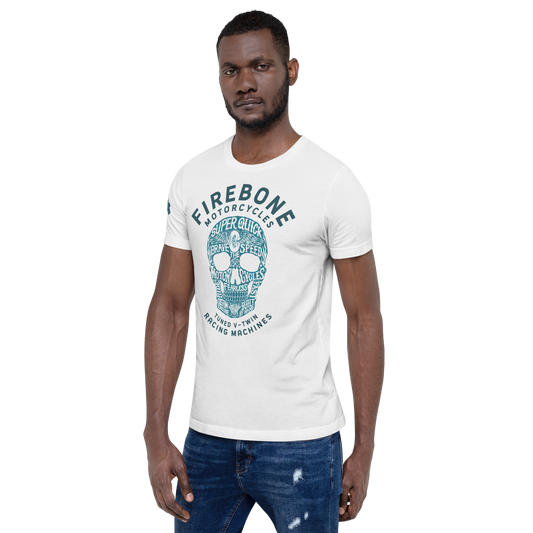 Super Quick Skull - Blue print on white t-shirt - Firebone