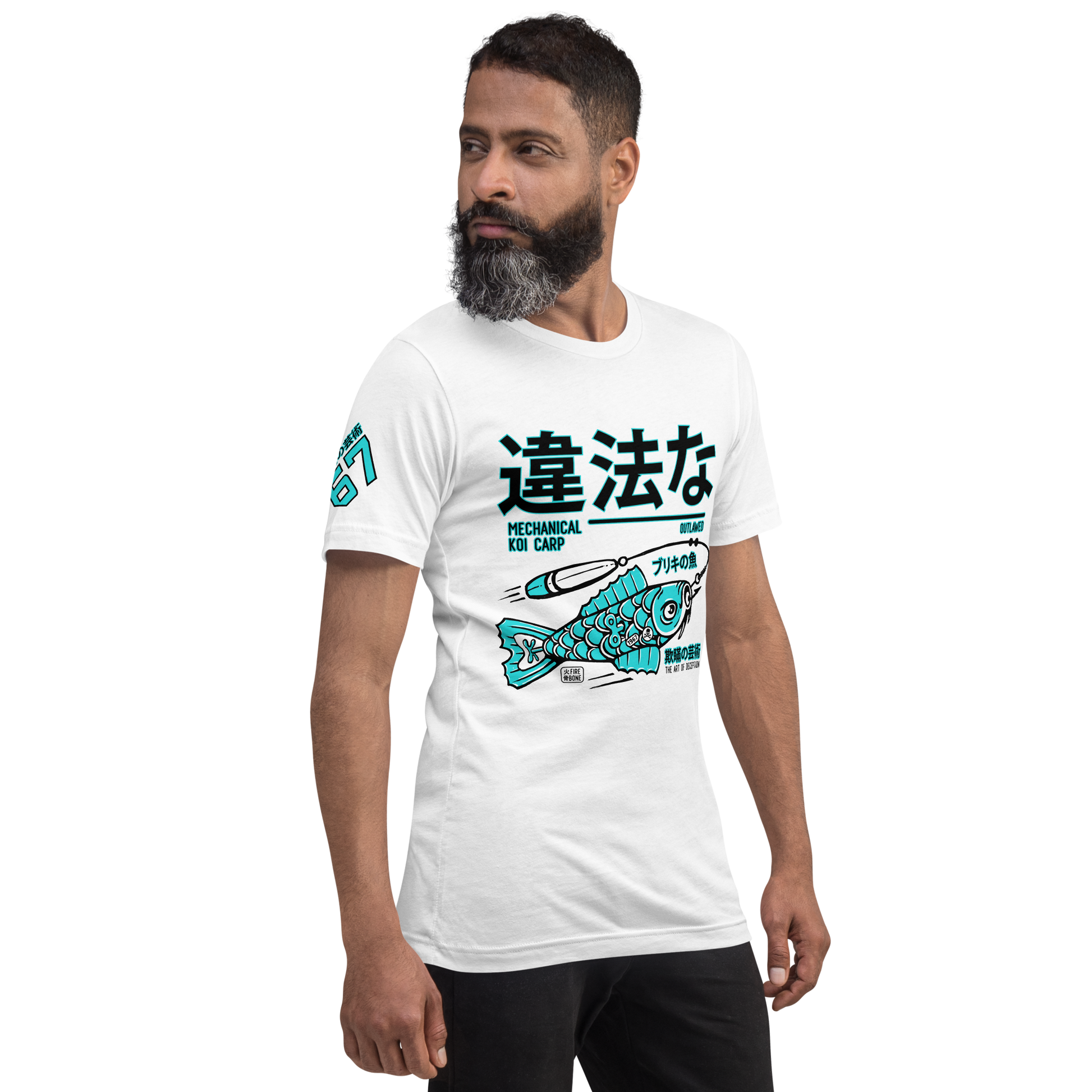 Tin Koi - Teal on white t-shirt - Firebone