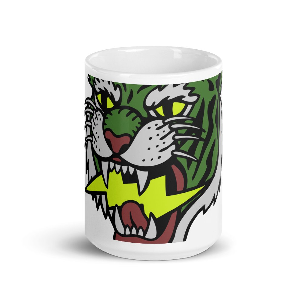 Defiant Tiger - Green on white glossy mug - Firebone