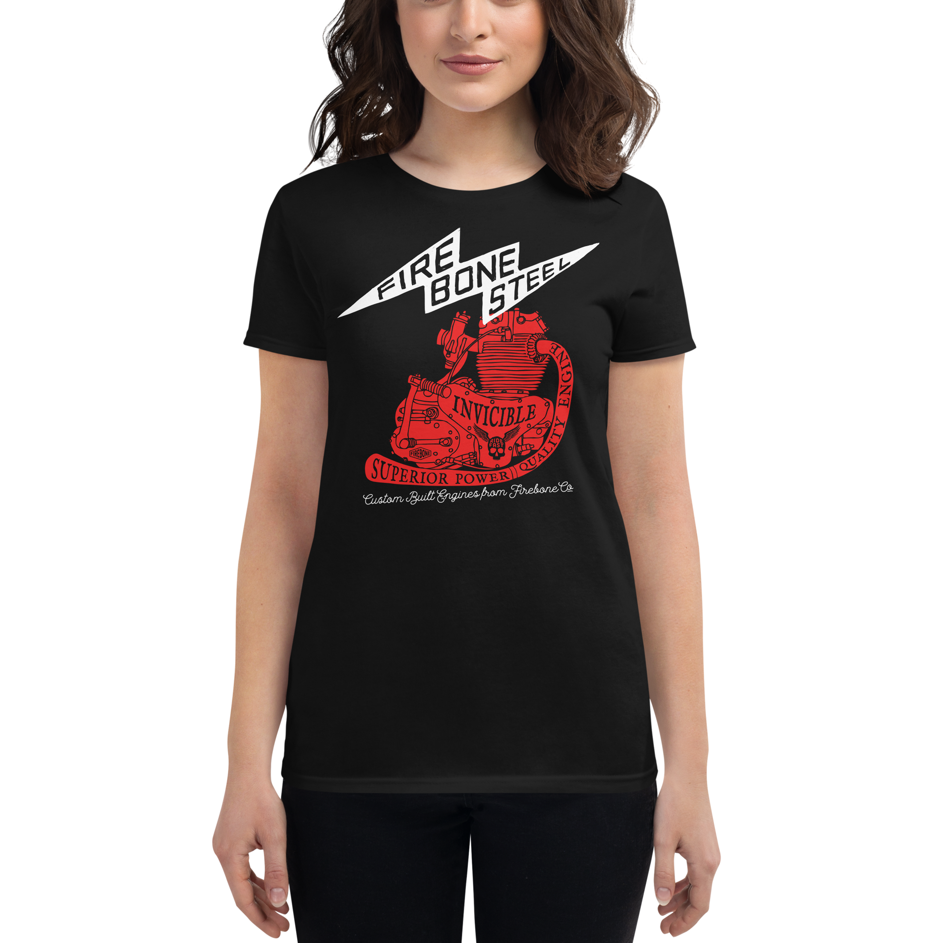 Firebone steel - Red on black short sleeve t-shirt - Firebone