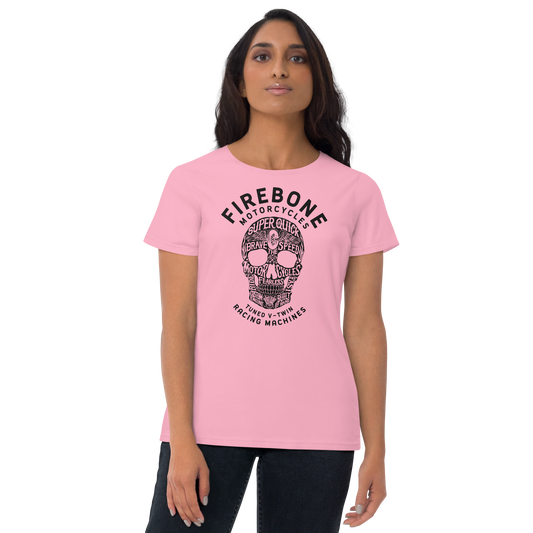 Super quick skull - Black on pink short sleeve t-shirt - Firebone