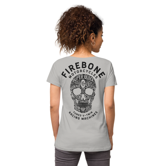 Super quick skull - Black on grey fitted v-neck t-shirt - Firebone