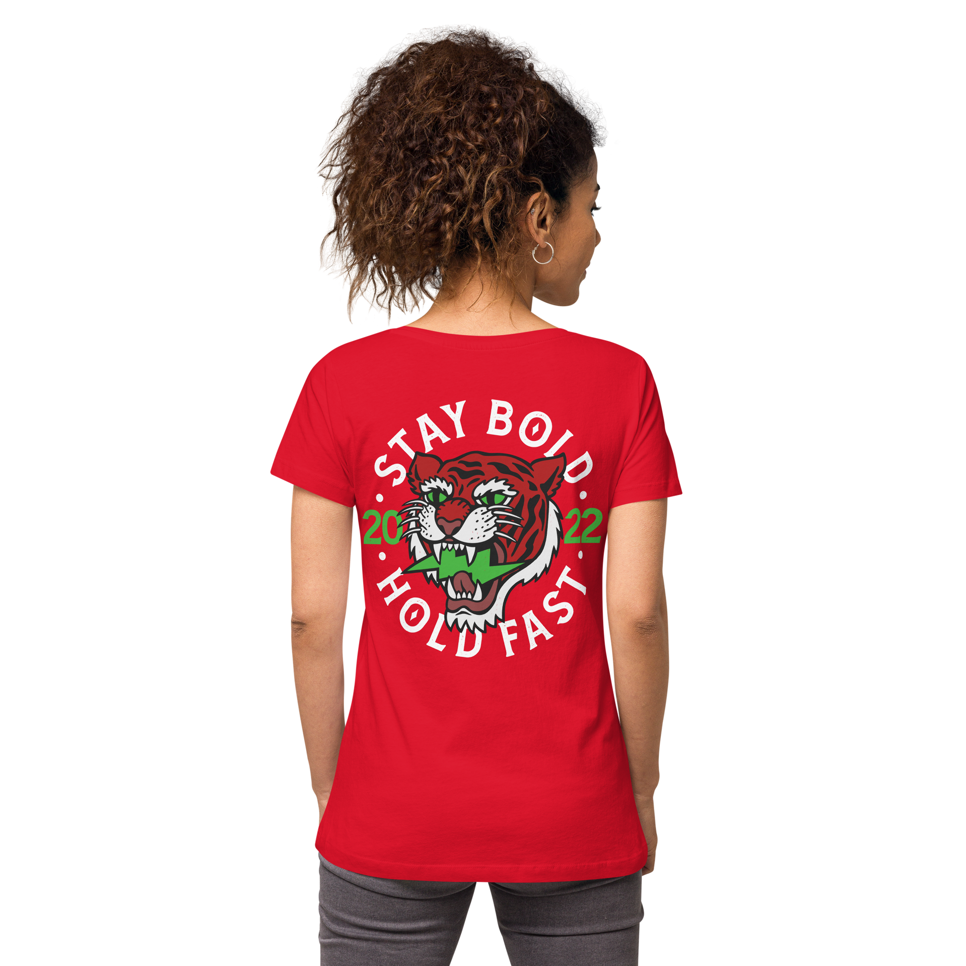 Stay bold tiger - Red on red fitted v-neck t-shirt - Firebone